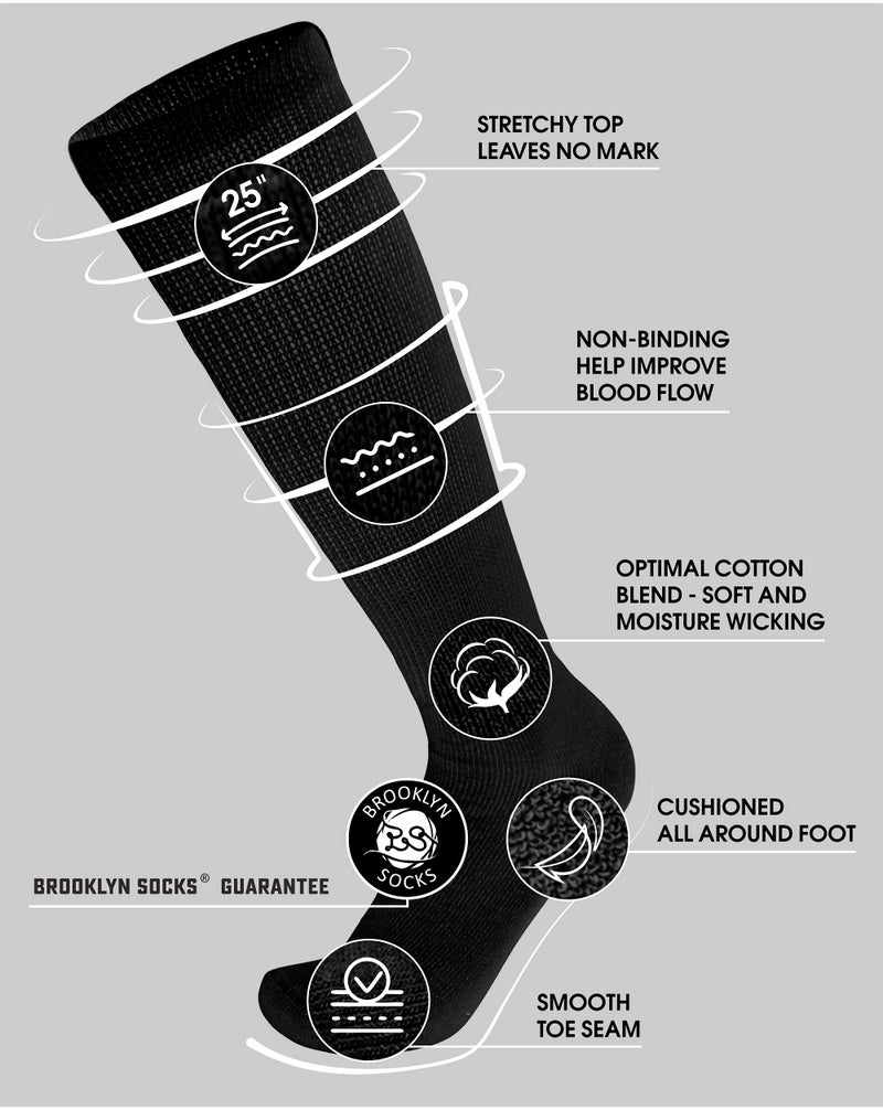 Brooklyn Socks 6 Pairs of Diabetic Over The Calf - Knee High Cotton Socks (Black - 6 Pairs, Fit Men's Shoe Size 10-12) - Image 2